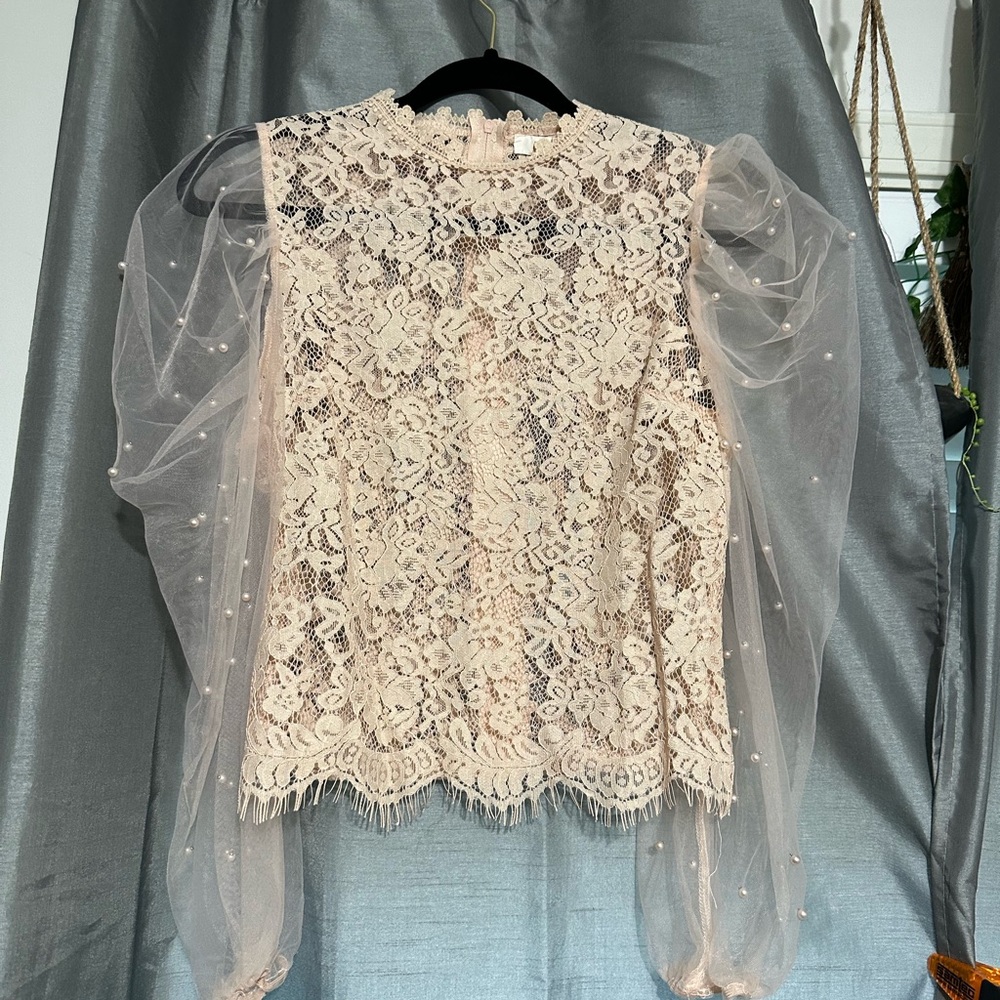Elegant Lace Top with Sheer Sleeves